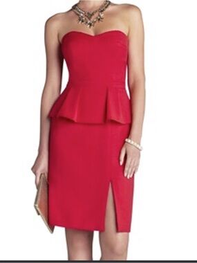 BCBG Max Azria red sweetheart neckline peplum detachable straps dress size 6